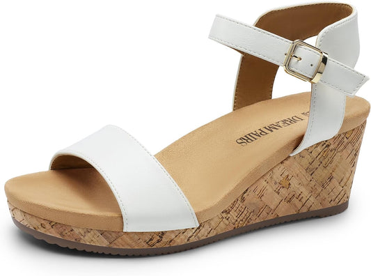DREAM PAIRS Women's Open Toe Buckle Ankle Strap Wedge Sandals