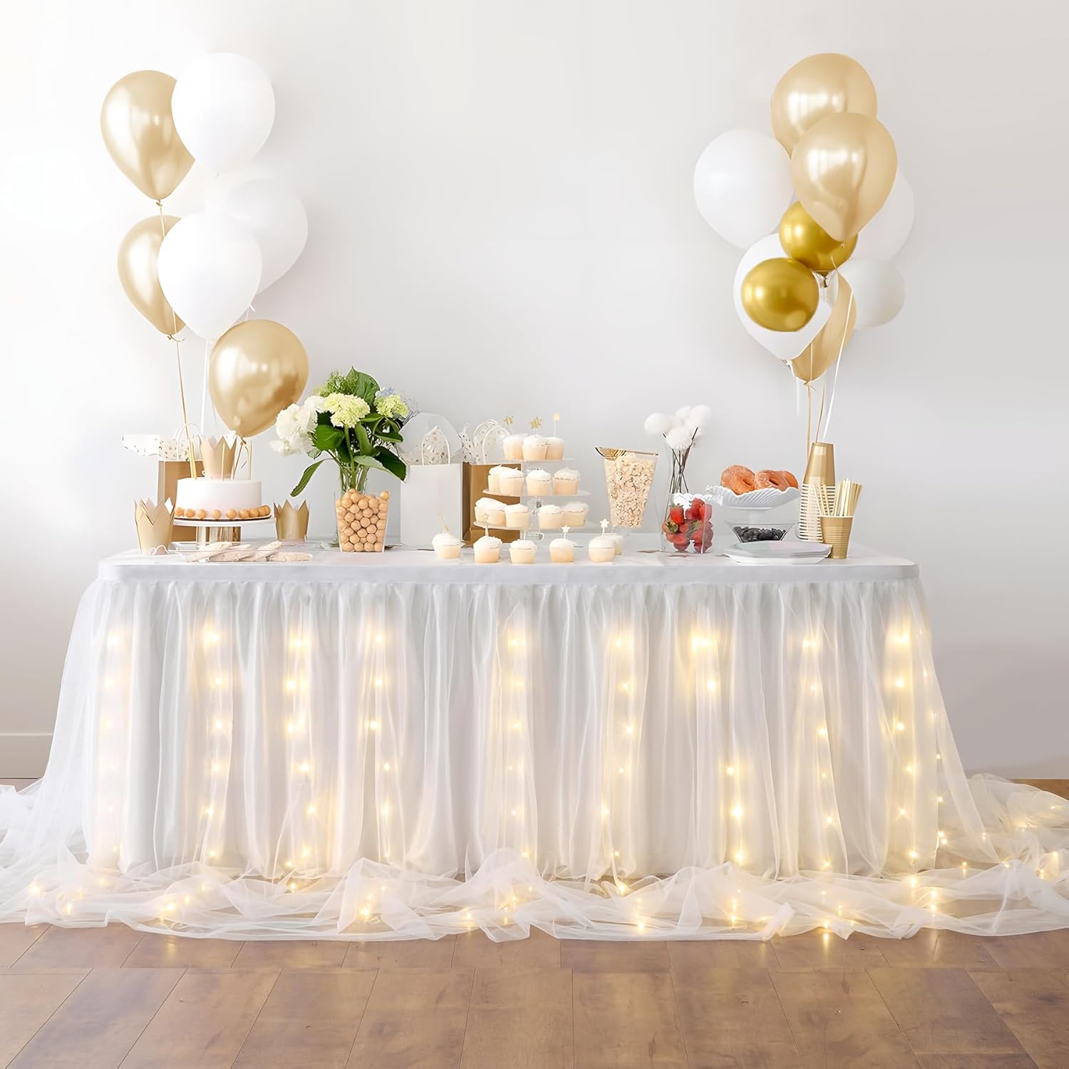 White Tulle Tutu Table Skirt for Baby Showers and Parties
