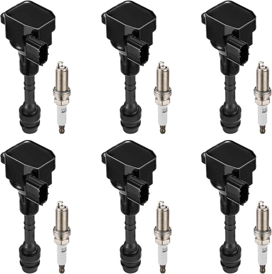 Ignition Coil Pack UF349 and Iridium Spark Plug 6376 for Nissan