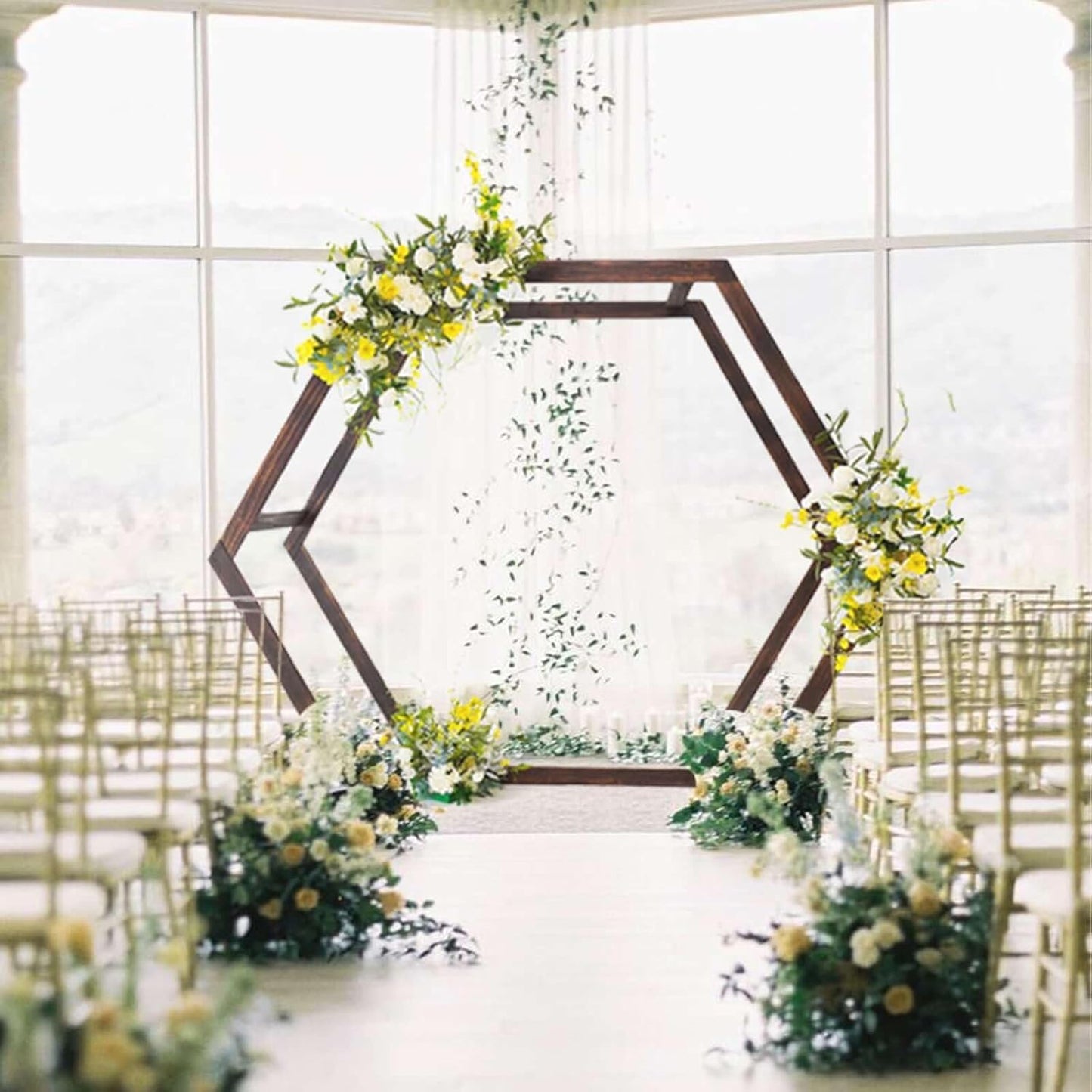 7FT Rustic Elegant Hexagonal Wooden Backdrop Stand for Events