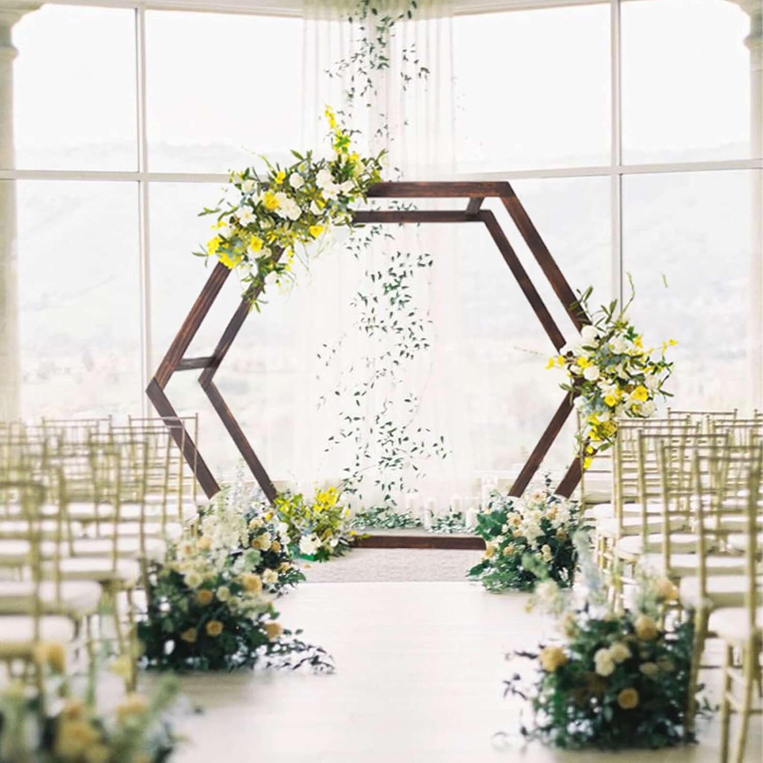 7FT Rustic Elegant Hexagonal Wooden Backdrop Stand for Events