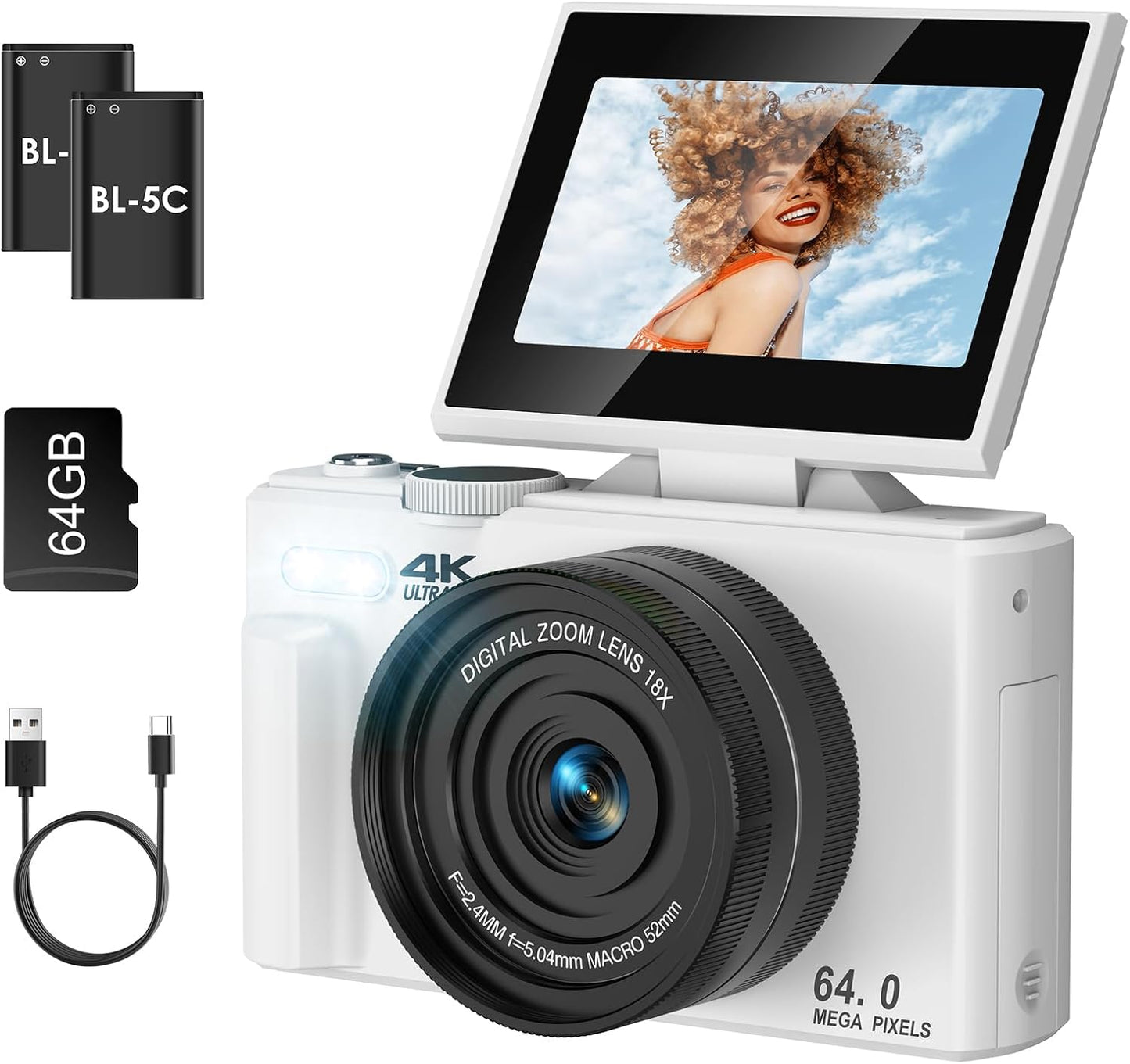 LAMA 4K UHD 64MP Digital Camera with 18X Zoom and Anti-Shake