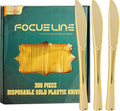 FOCUSLINE 300 Pack Disposable Gold Plastic Knives - Elegant Heavy Duty