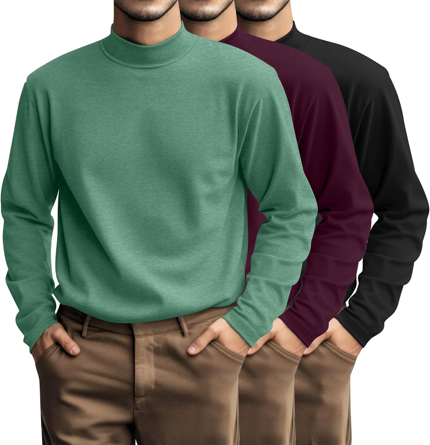 Plus Size Men's Mock Turtleneck Shirt 3 Pcs Casual Set