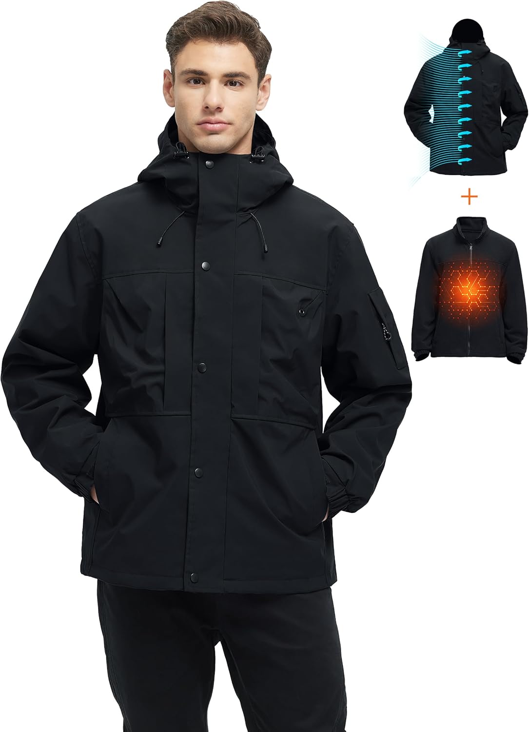 VOPOKER Men's 3-in-1 Winter Coats - Stay Warm & Dry!