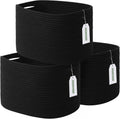 Cotton Rope Storage Basket 15x10x9 in - Foldable Black 3 Pack