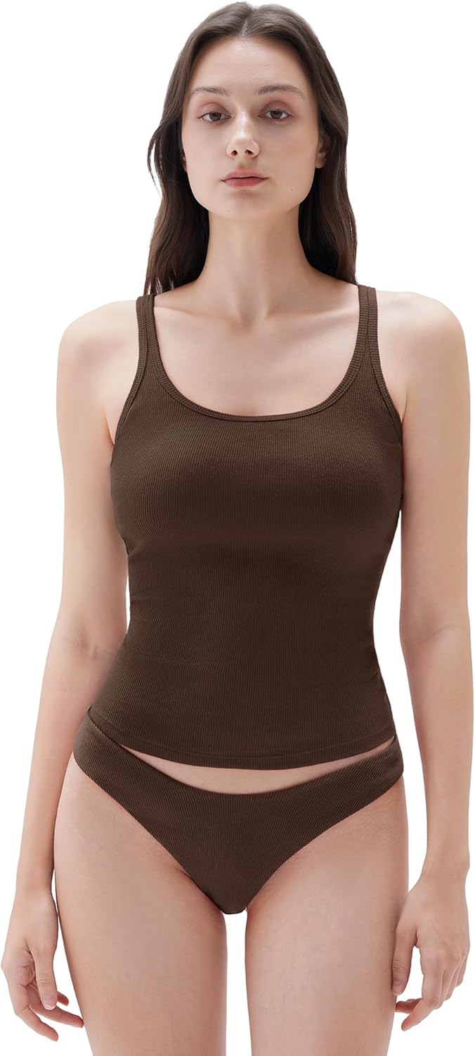 SUUKSESS Women Padded Cotton Ribbed Long Tank Tops for Summer