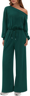 PRETTYGARDEN Off Shoulder Long Sleeve Jumpsuit - Flowy Wide Leg