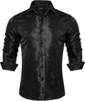 DiBanGu Long Sleeve Silk Paisley Dress Shirt for Men's Casual Style