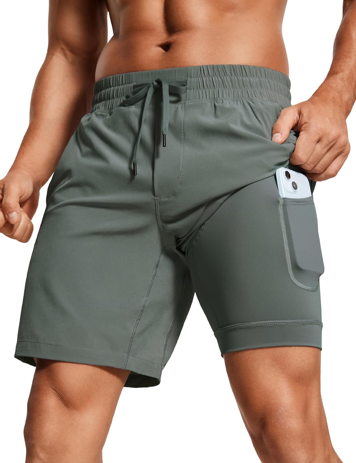 CRZ YOGA Mens 2 in 1 Running Shorts - Lightweight Quick Dry