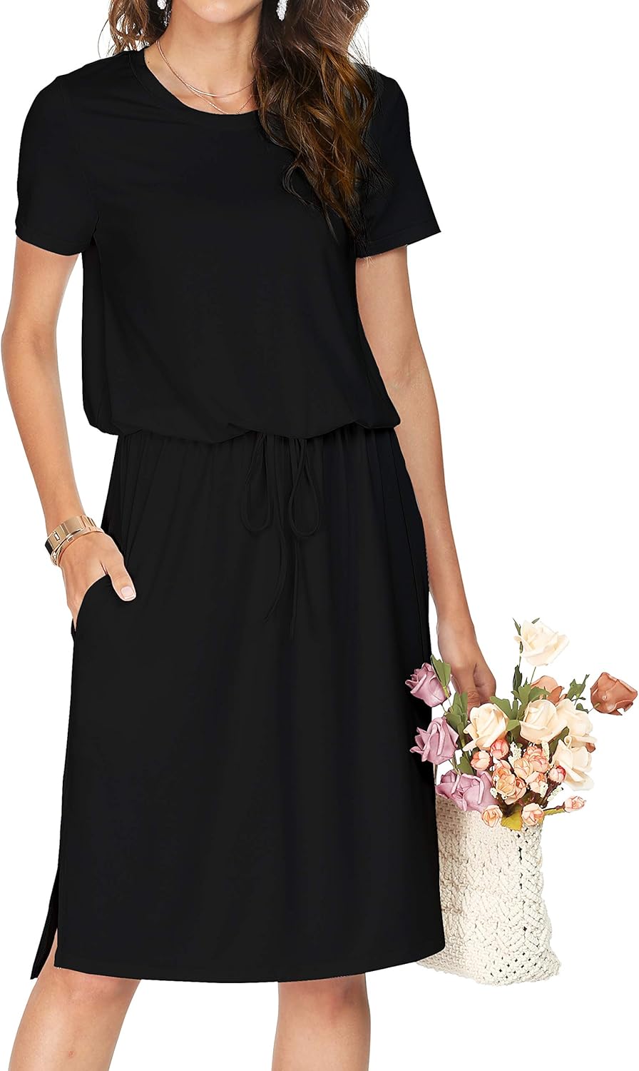 Simier Fariry Womens Summer Hide Belly Knee Length Travel Dress