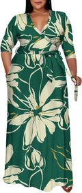 Runwind Plus Size V Neck Maxi Dress for Women - Flowy Belted Design 5%