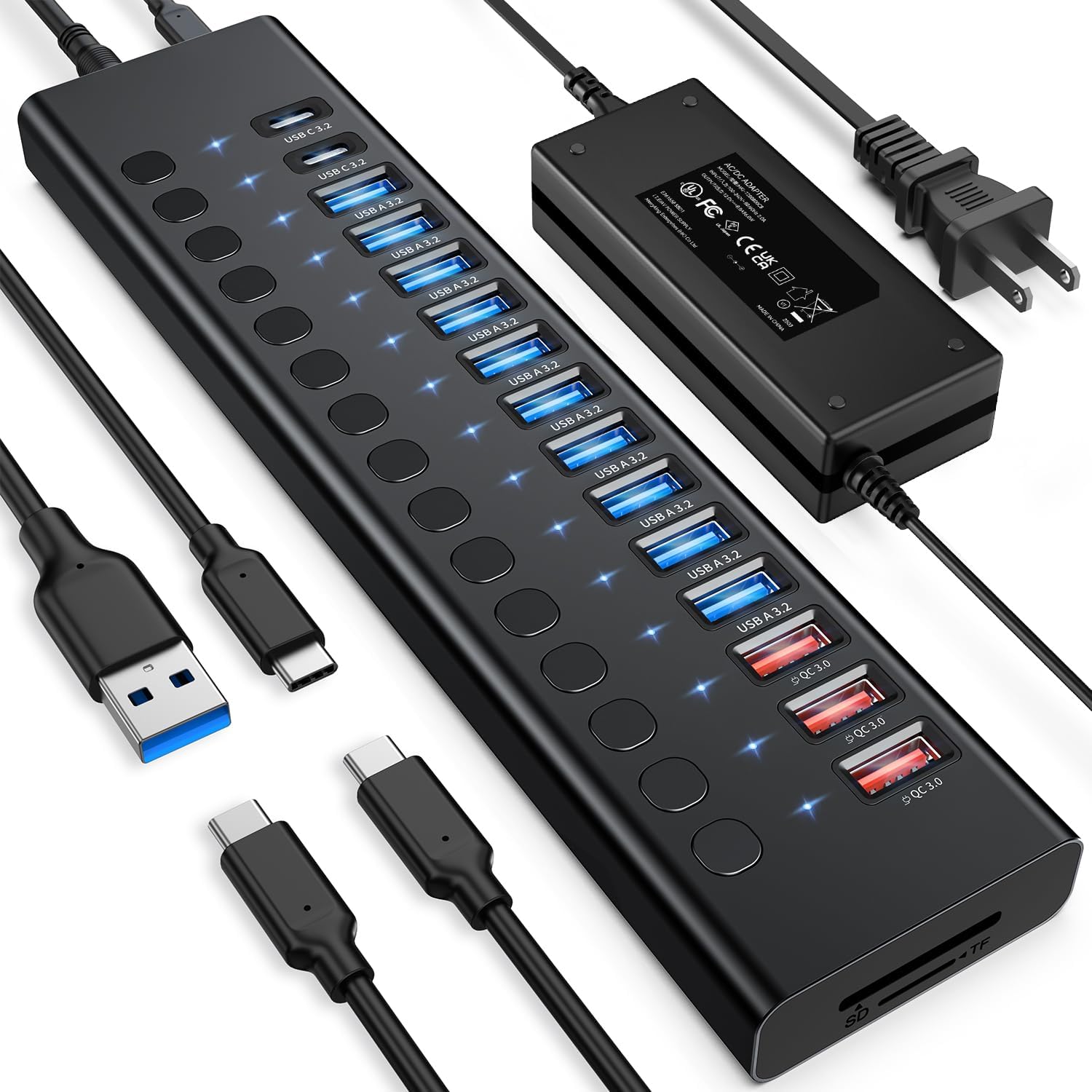 Powered USB Hub 10Gbps with 17 Ports for Fast Charging