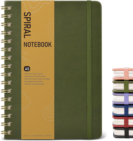PAPEJOON A5 Graph Spiral Notebook: Premium Grid Paper, 150 Pages, Olive Green