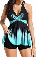 Tankini Swimsuit Two Piece Halter V Neck with Shorts - Modest Tummy