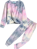 Girls Twist Front Tracksuit Two-Piece Tie Dye Jogger Set - Cozy Style