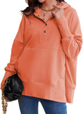 Womens Oversized Hooded Sweatshirt Button Neck - Cozy Fleece