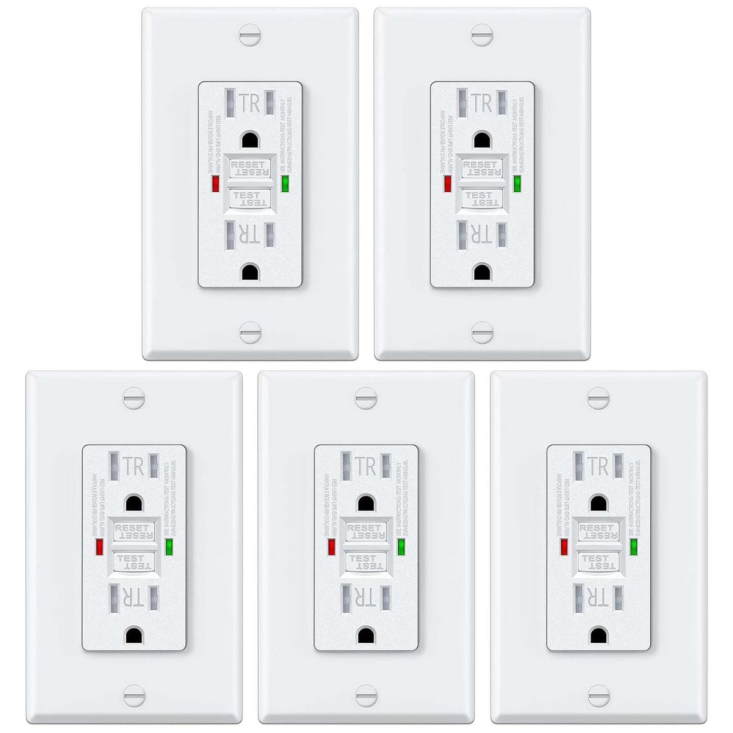 ELECTECK 5 Pack GFCI Outlets with Self-Test and LED Indicator