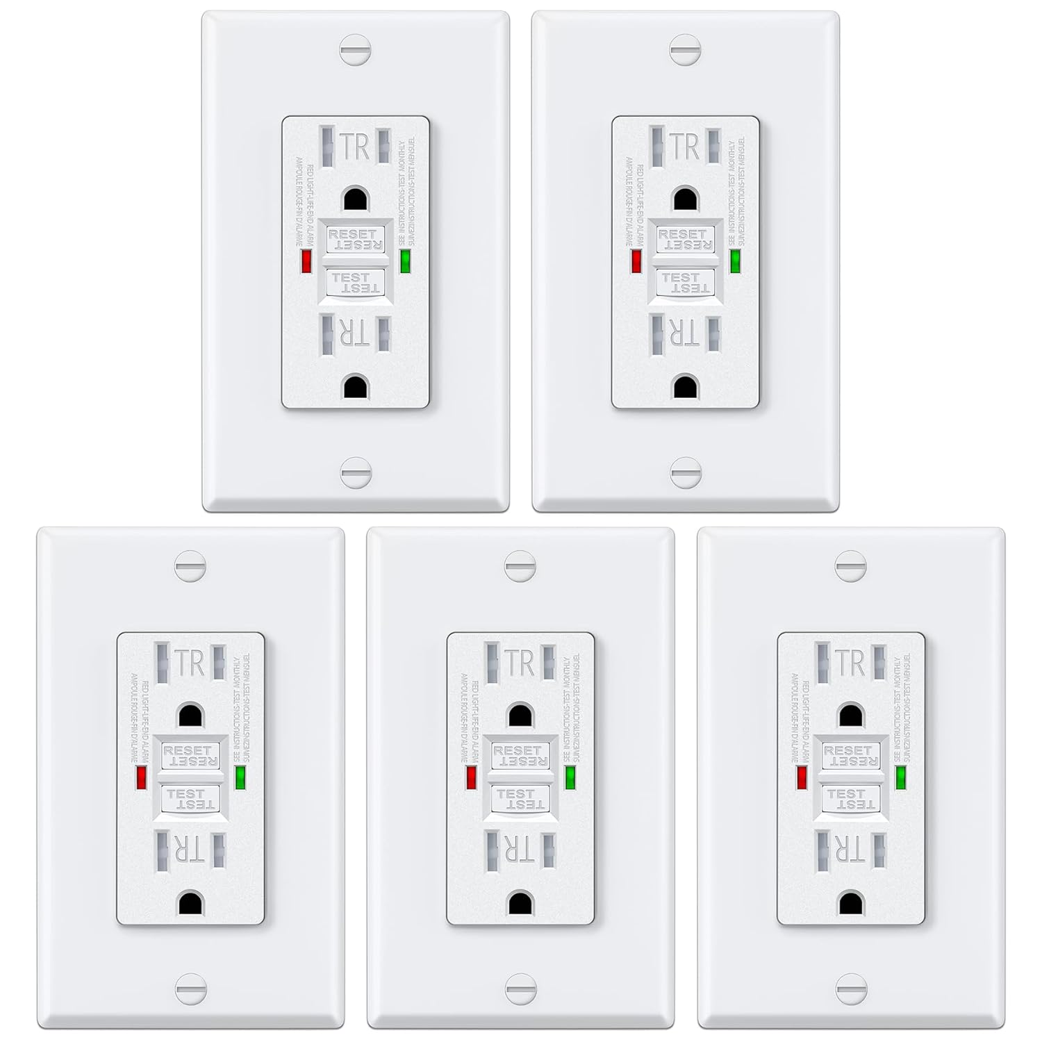 ELECTECK 5 Pack GFCI Outlets with Self-Test and LED Indicator