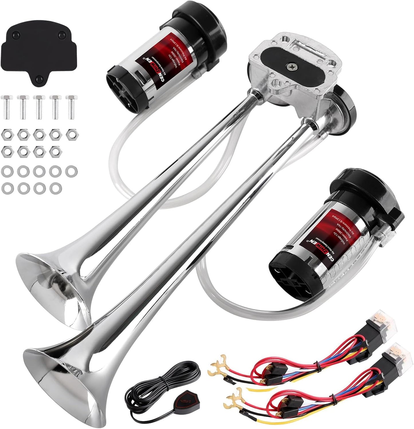 Dual Trumpet Metal Air Horn Kit with 120 PSI Compressors