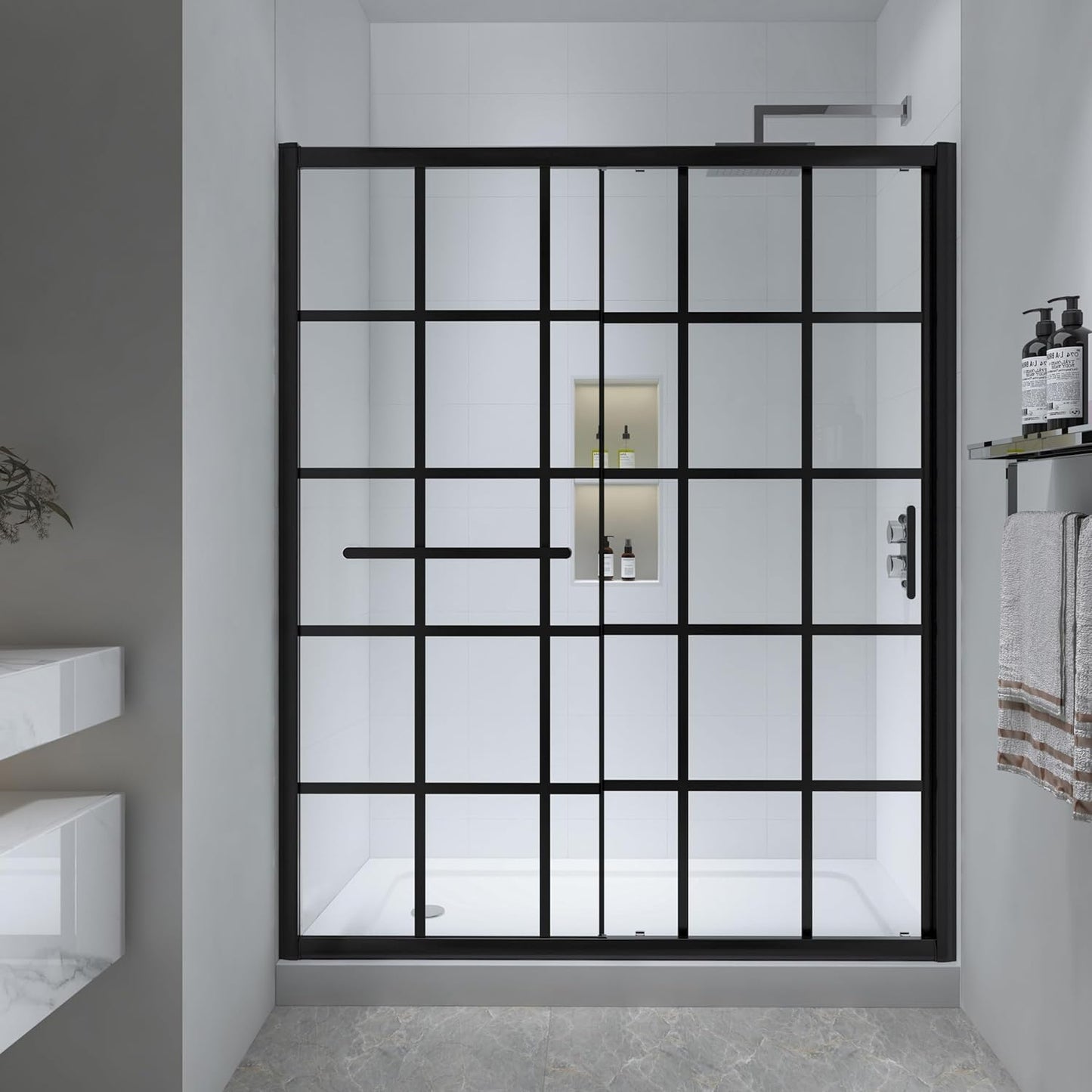 56-60in W x 72in H Sliding Shower Door with Tempered Glass