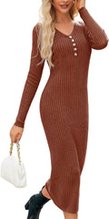 OUGES Women's Wool Blend 2025 Maternity Sweater Dress V Neck Midi