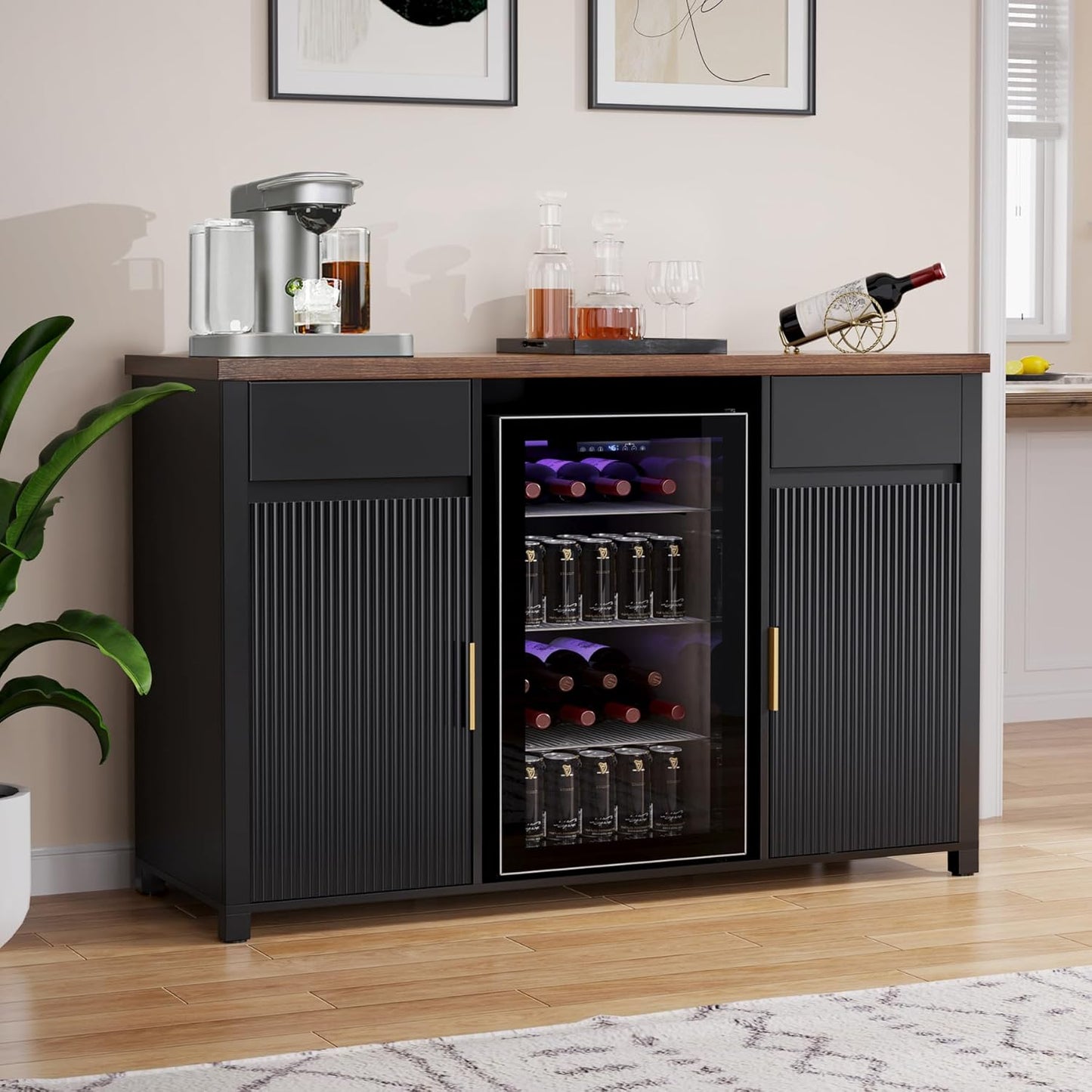 GDLF Large Coffee Bar Cabinet with Fridge Space for Home