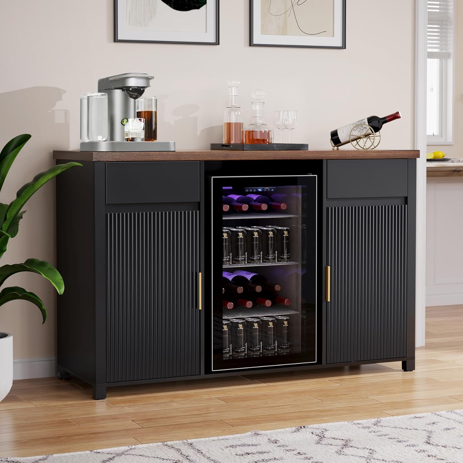 GDLF Large Coffee Bar Cabinet with Fridge Space for Home