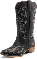 Women's Cowboy Boots Mid Calf Square Toe Embroidered Western Boots