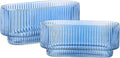 Ribbed Glass Vases Set of 2 - Small Blue Bud Vases for Centerpieces