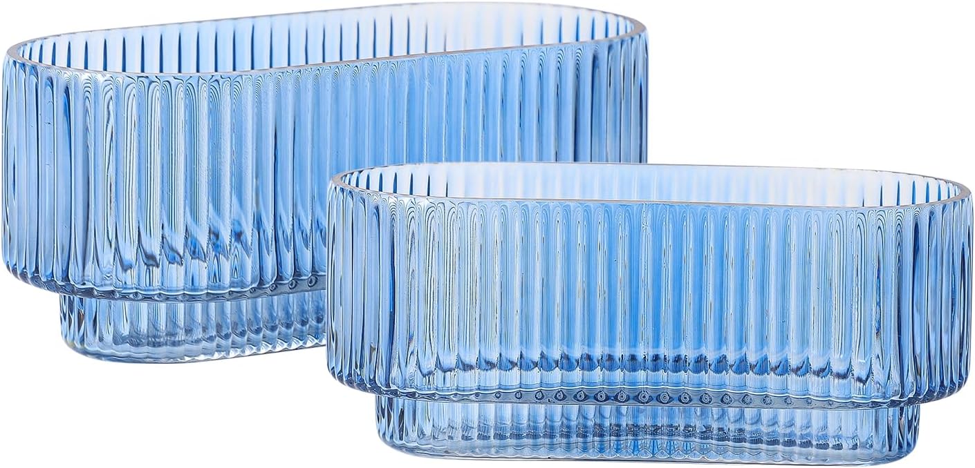Ribbed Glass Vases Set of 2 for Elegant Home Decor