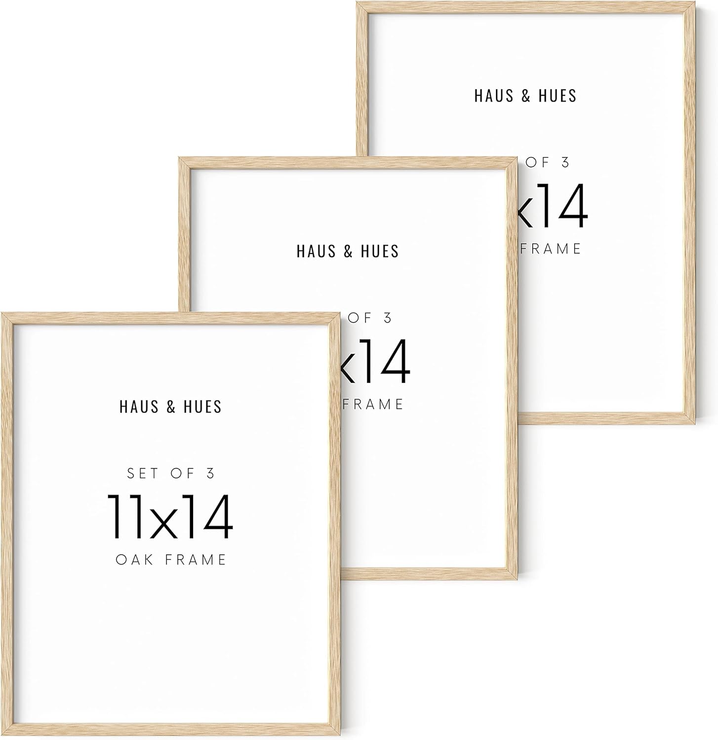 Elegant 11x14 Beige Oak Wood Picture Frame Set of 3 for Home