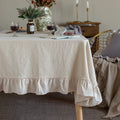 Retro Farmhouse Ruffle Tablecloth Cotton Flounces Trim 60in x 102in