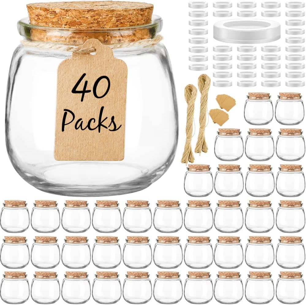 40 Pack Small Glass Jars with Cork Lids for Candles and More