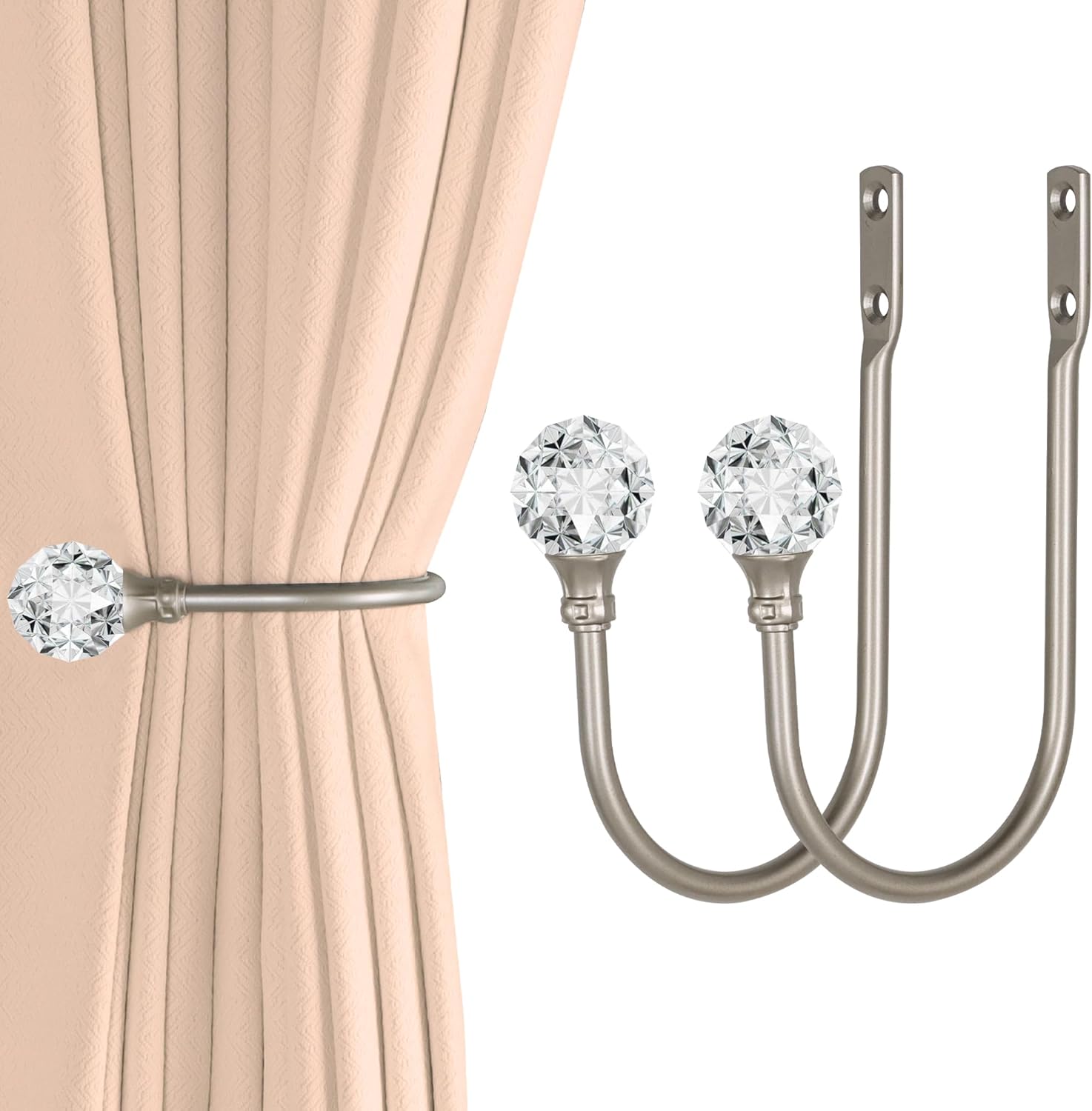 Crystal Ball Curtain Tiebacks x2 - Elegant Drapery Holdbacks