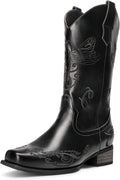 Womens Square Toe Cowgirl Boots Mid Calf - Low Chunky Heel