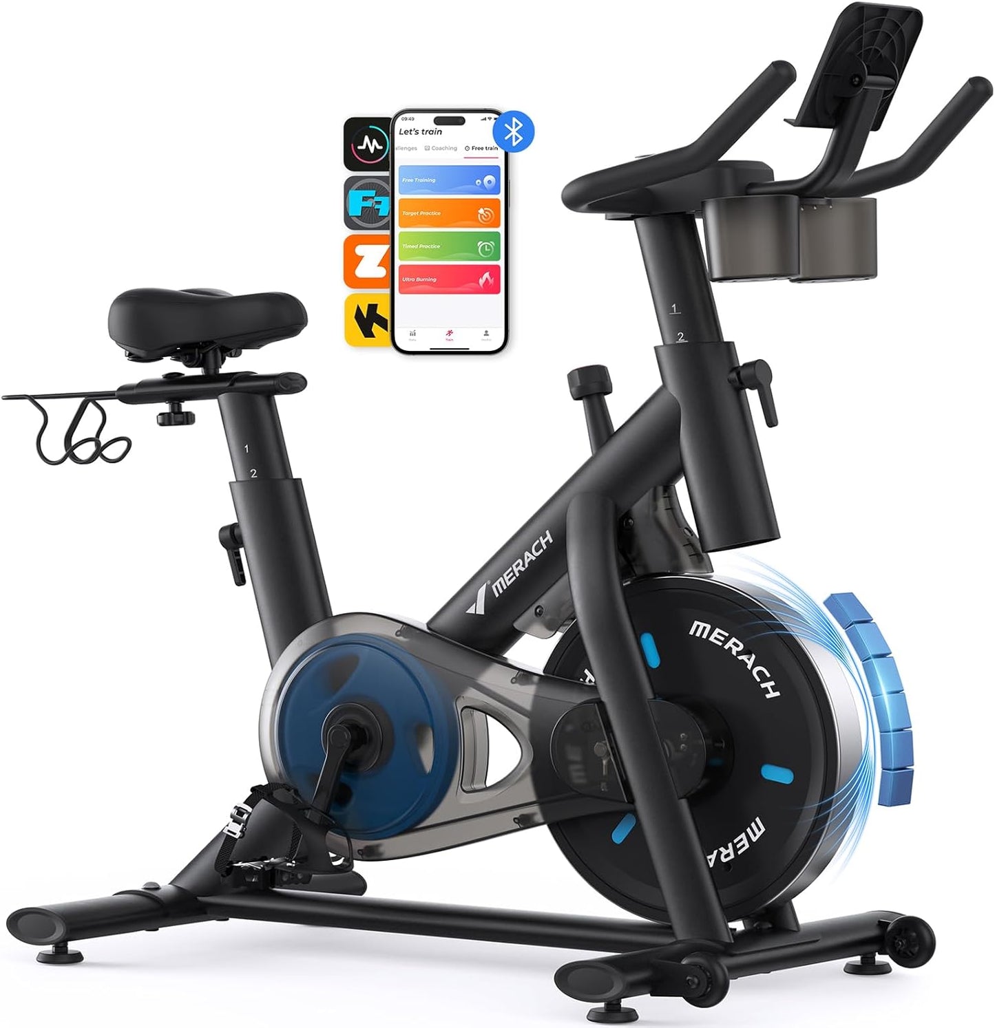 MERACH Exercise Bike with App, Low Noise and 300lbs Capacity
