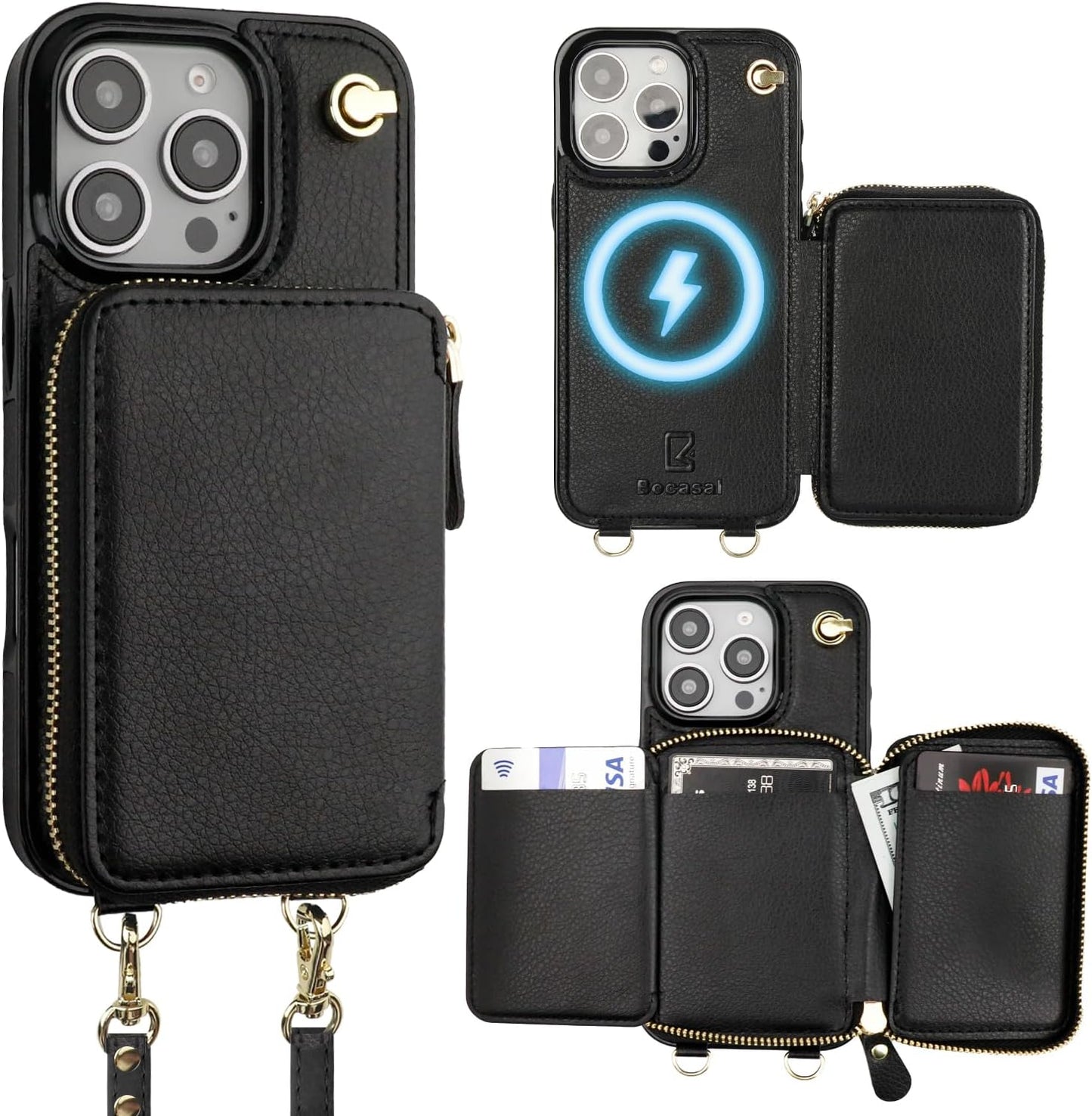 Bocasal MagSafe Crossbody Wallet Case for iPhone 16 Pro - Black