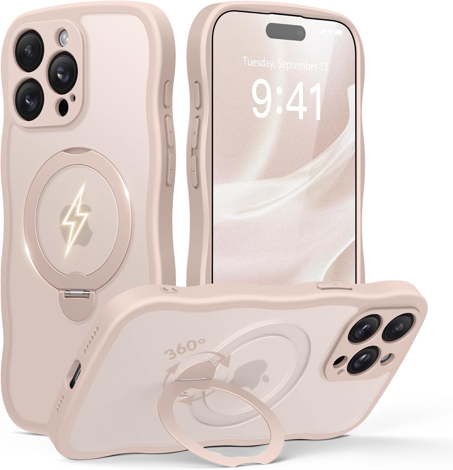iPhone 15 Pro Case with 360 Magnetic Stand and Wave Edge Design