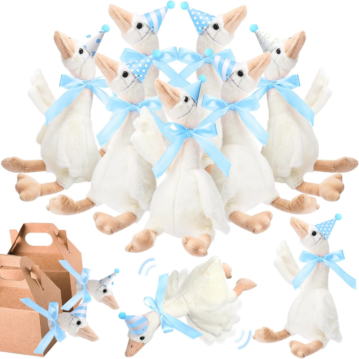 Silly Goose Party Favors Plush Toy Set with Birthday Hats