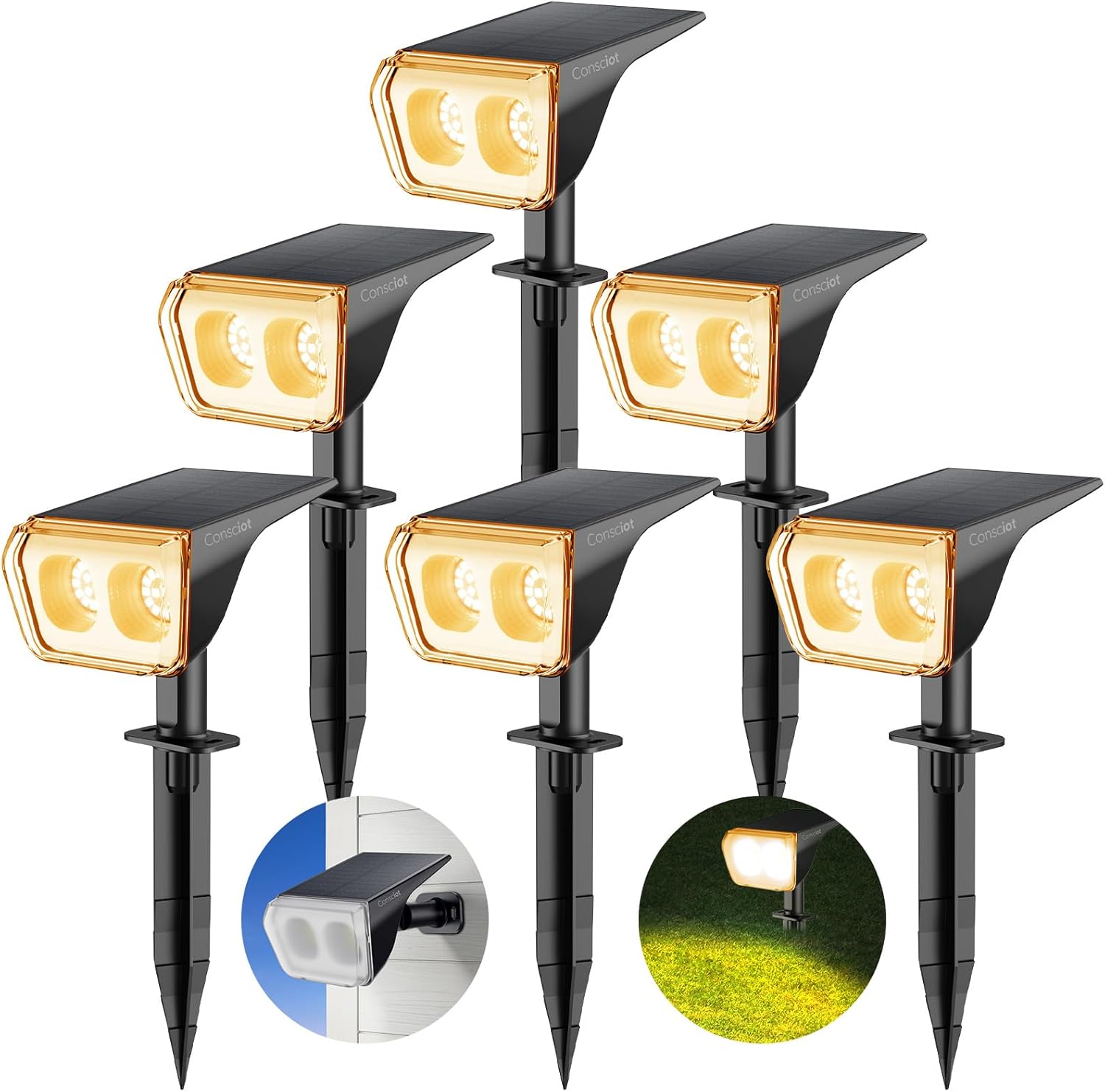 Consciot Solar Spot Lights Outdoor Waterproof for Garden and Yard