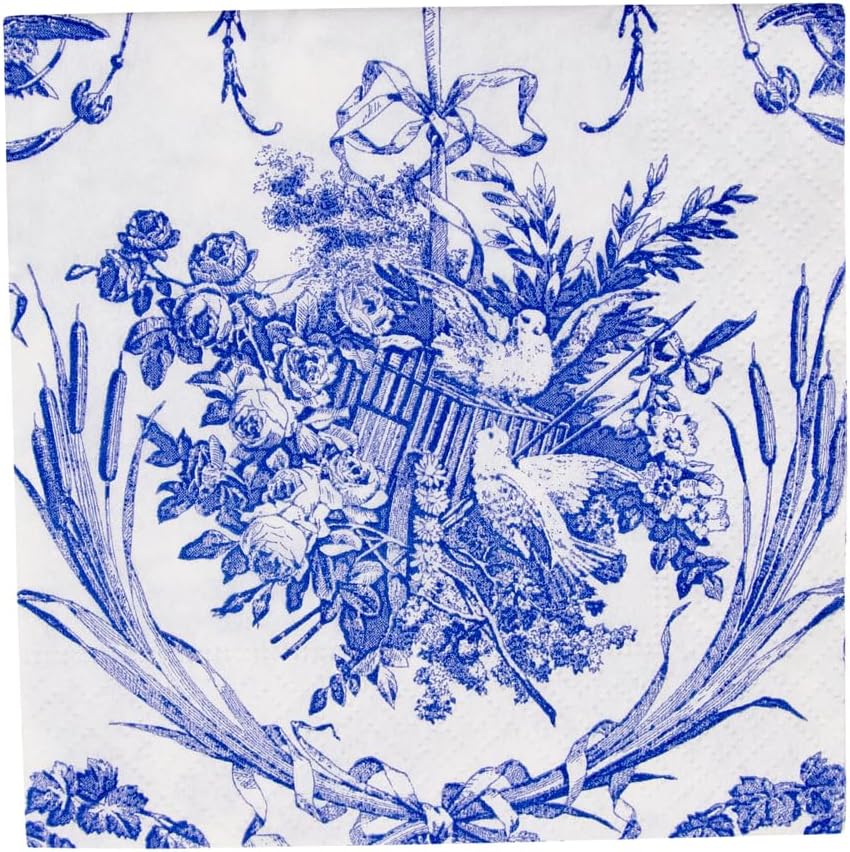 20-Pack Caspari Romantic Toile Blue Cocktail Napkins