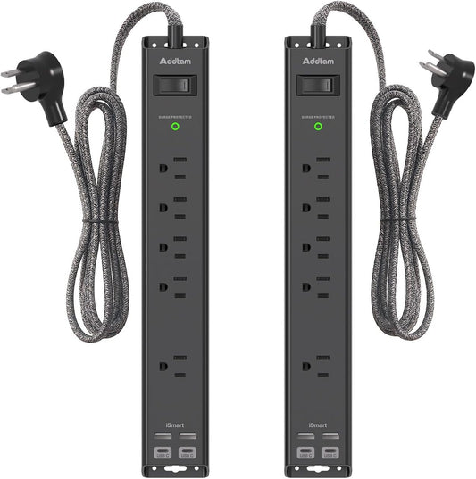 Addtam Power Strip Surge - 2 Pack | 5 Outlets 4 USB Ports | Desk Charging Station
