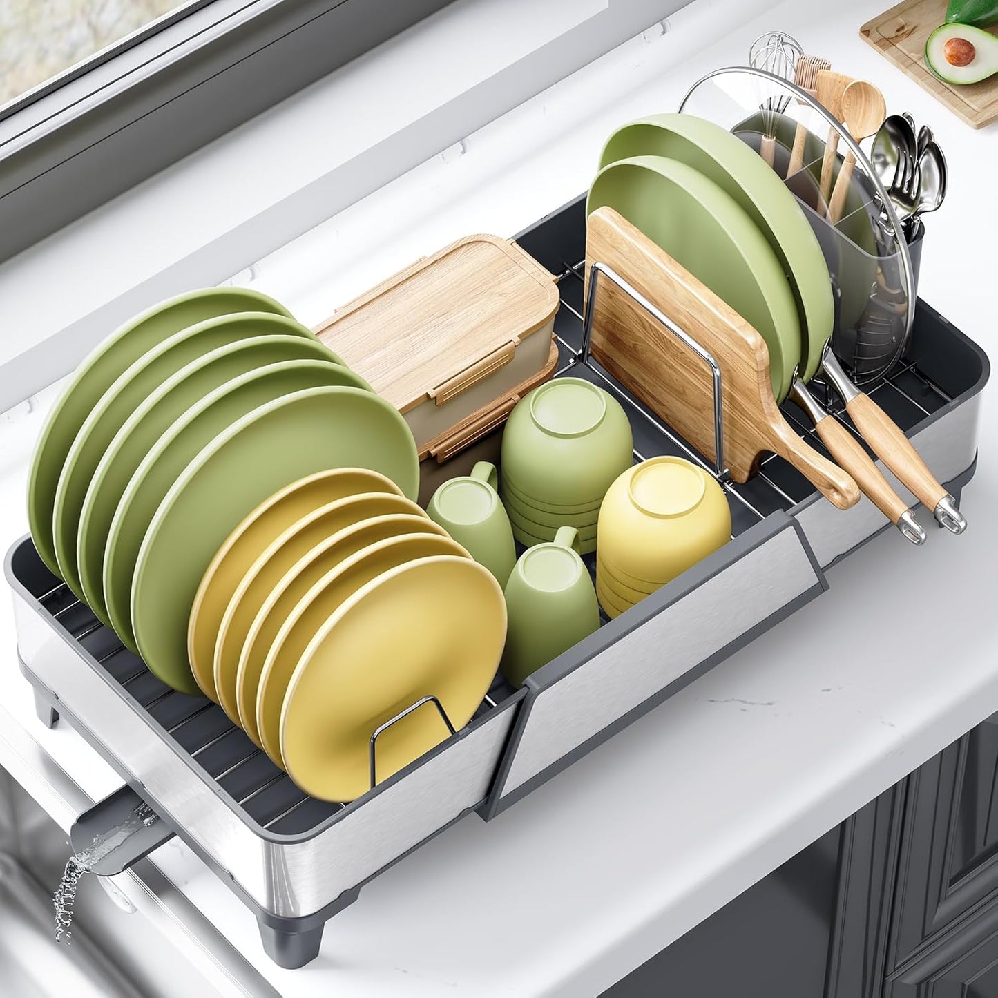 Triple Expandable Dish Drying Rack for Kitchen Counter Use