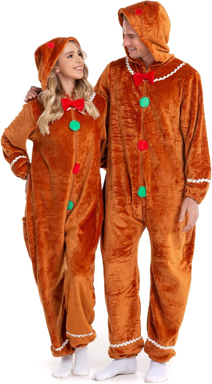 HSCTEK Adult Christmas Flannel Onesie with Hood for Cozy Fun