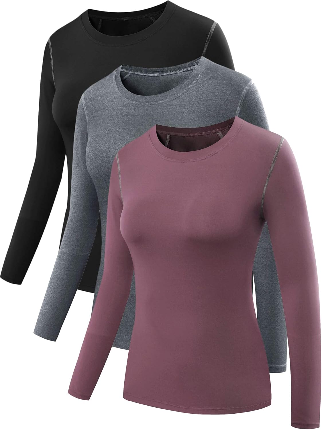 NELEUS Women's 3 Pack Athletic Compression Long Sleeve T Shirt