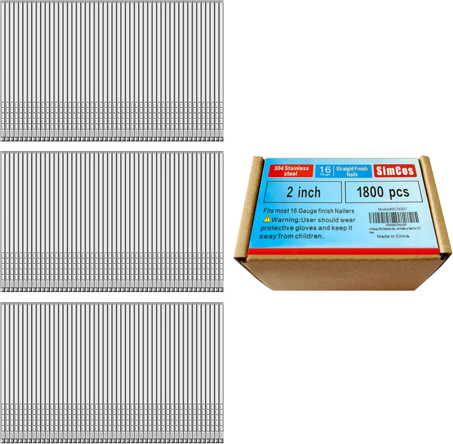 16 Gauge Stainless Steel Finish Nails for Nail Guns - 1800 Pack