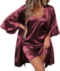 Ekouaer Women's Silk Robe Set V-neck 2 Piece Bridal Party