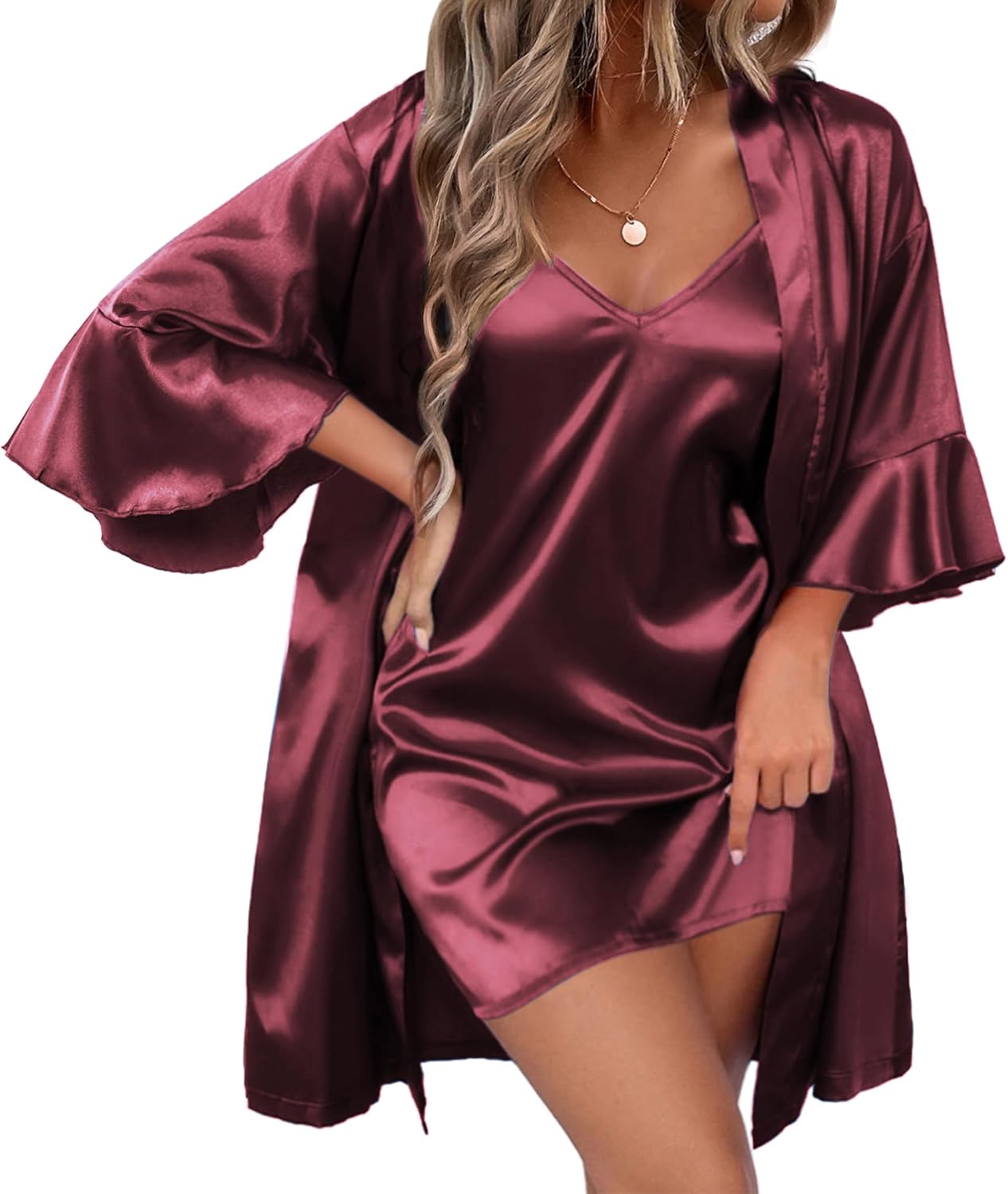 Ekouaer Women's Silk Robe Set for Bridal Parties and More
