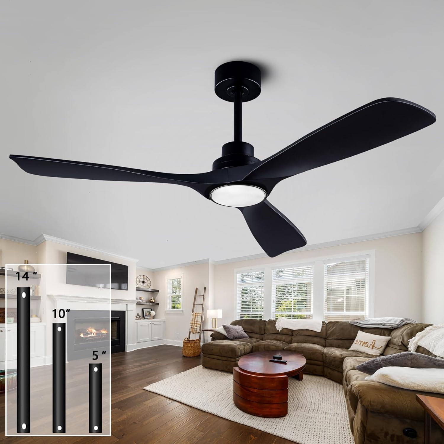 52 in Wood Ceiling Fan with Lights and Remote Control for Home